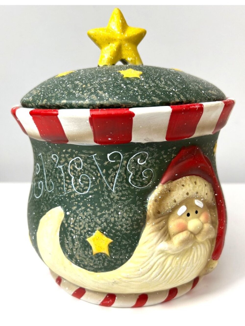 Vintage Ceramic Santa Cookie Jar With Lid